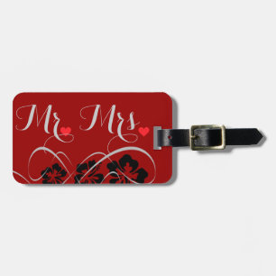 Etiqueta Para Maletas Conjunto de bodas - Hibiscus Flourish Black Red