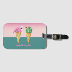 Etiqueta Para Maletas Conos de helado coloridos Cactus Flamingos rosas
