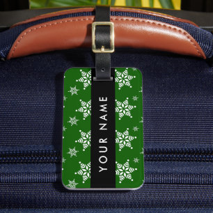 Etiqueta Para Maletas Copos de nieve blancos, verdes, tu nombre, persona