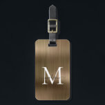 Etiqueta Para Maletas Copper Gold Cepillado con escritura Metalizado Mon<br><div class="desc">Copper Yellow Brass Gold Cepillado Metalizado Script Monograma Etiqueta de bolsa corta</div>