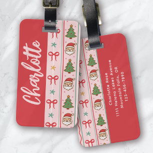 Etiqueta Para Maletas Coquette Bow, Navidades rojos monogramo
