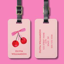 Etiqueta Para Maletas Coquette Cherry & Pink Bow