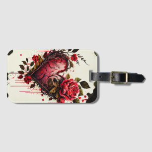 Etiqueta Para Maletas Corazón con flores de acuarela rosa rojo tarjeta d