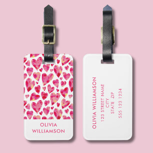 Etiqueta Para Maletas Corazón de amor acuarela rosa