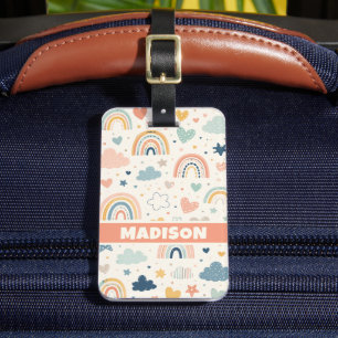 Etiqueta Para Maletas Corazón de Arcoíris Beige Personalizado Estrella F