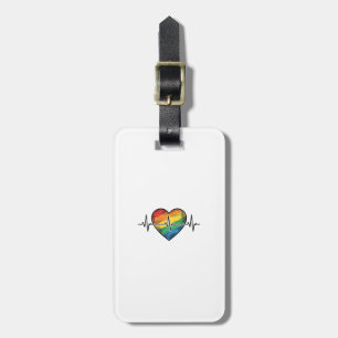 Etiqueta Para Maletas Corazón de latido de arcoíris diseño de grabado vi