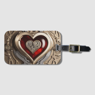 Etiqueta Para Maletas Corazón de Steampunk - Amor Mecánico Intrincado