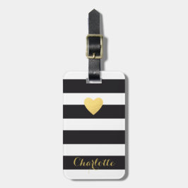 Etiqueta Para Maletas Corazón rayado personalizado del oro de la