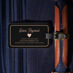 Etiqueta Para Maletas Corazón romántico elegante negro