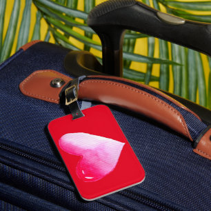Etiqueta Para Maletas Corazón rosa y rojo acuarela pop de arte valentina