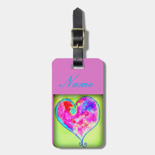 Etiqueta Para Maletas corazón verde con espirales rosadas