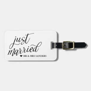 Etiqueta Para Maletas Corazón y escritura de Swirly apenas casada