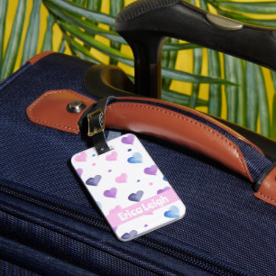Etiqueta Para Maletas Corazones acuarela Pink Purple Blue Personaliza