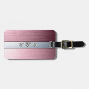 Etiqueta Para Maletas corazones de diamante sobre fondo plateado rosa cl