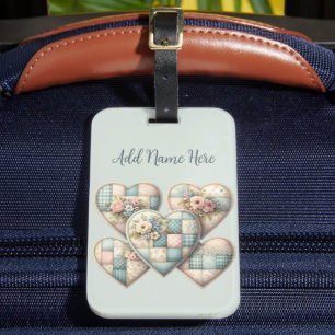 Etiqueta Para Maletas Corazones de Patchwork Cottagecore Pastel