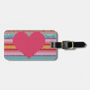 Etiqueta Para Maletas Corazones retro arcoiris tejida de lana valentina