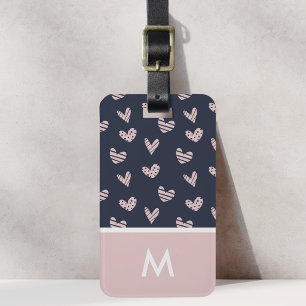 Etiqueta Para Maletas Corazones rosados y azul marino inicial personaliz
