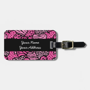 Etiqueta Para Maletas Corazones rosados y negras para imprimir animales