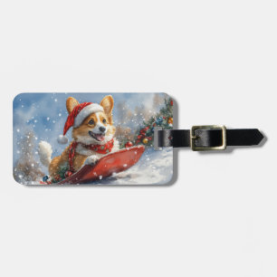 Etiqueta Para Maletas Corgi Dog en Sledge Let it Snow Navidades