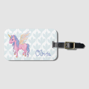 Etiqueta Para Maletas Corta Unicornio con alas arco iris ilustracion