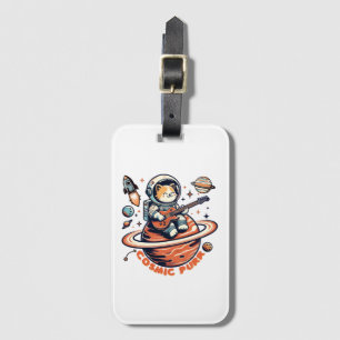 Etiqueta Para Maletas Cosmic Purr - Astro Guitarrista Gato