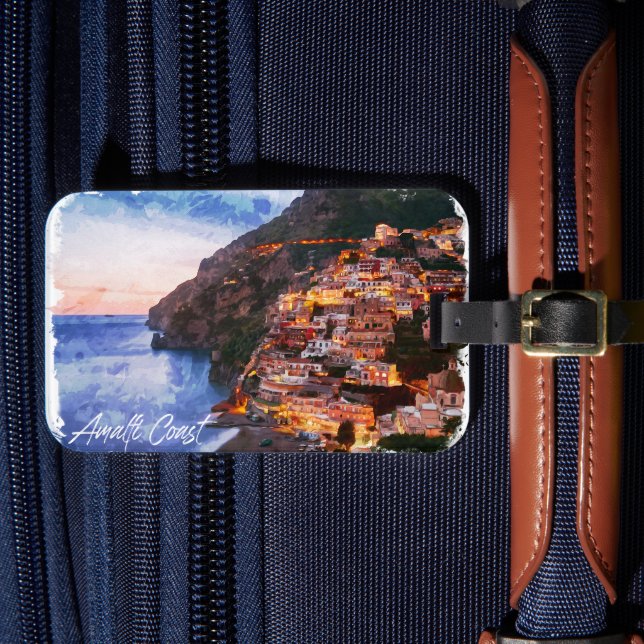 Etiqueta Para Maletas Costa Amalfitana Italia Acuarela Positano (Anverso In Situ 4)
