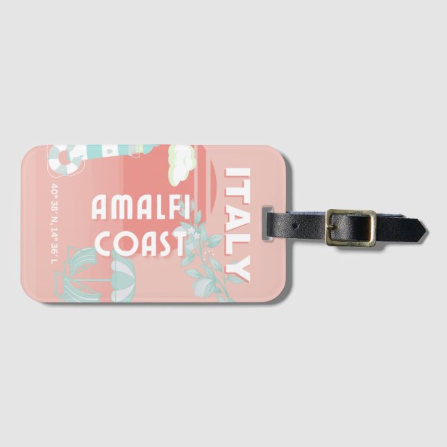 Etiqueta Para Maletas Costa de Amalfi, Arte de Viaje, Pastel (Anverso horizontal)