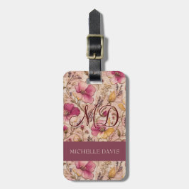 Etiqueta Para Maletas Cottagecore floral rosa malva botánico viaje