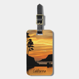 Etiqueta Para Maletas Couple Dog Beach Sunset en California Coast