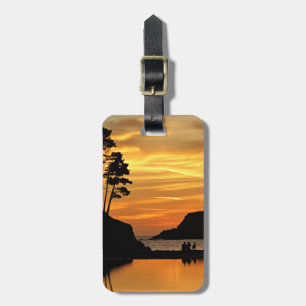 Etiqueta Para Maletas Couple Dog Beach Sunset en California Coast