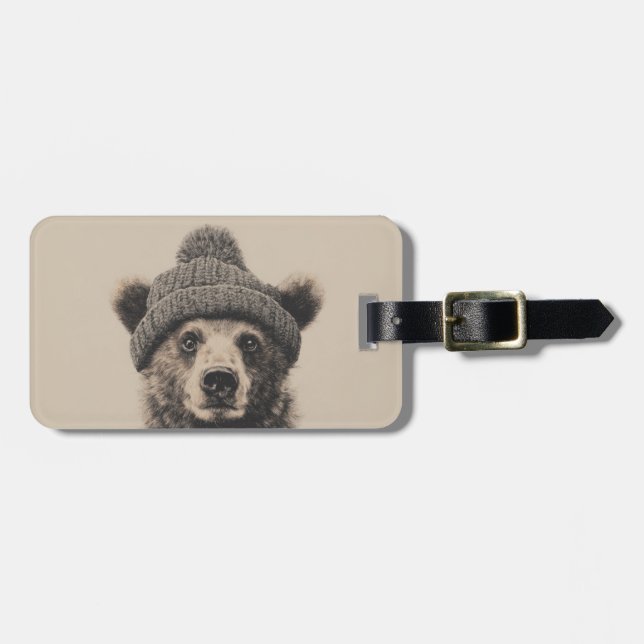 Etiqueta Para Maletas Cozy Bear in Beanie - Cute Winter Animal  (Frente Horizontal)