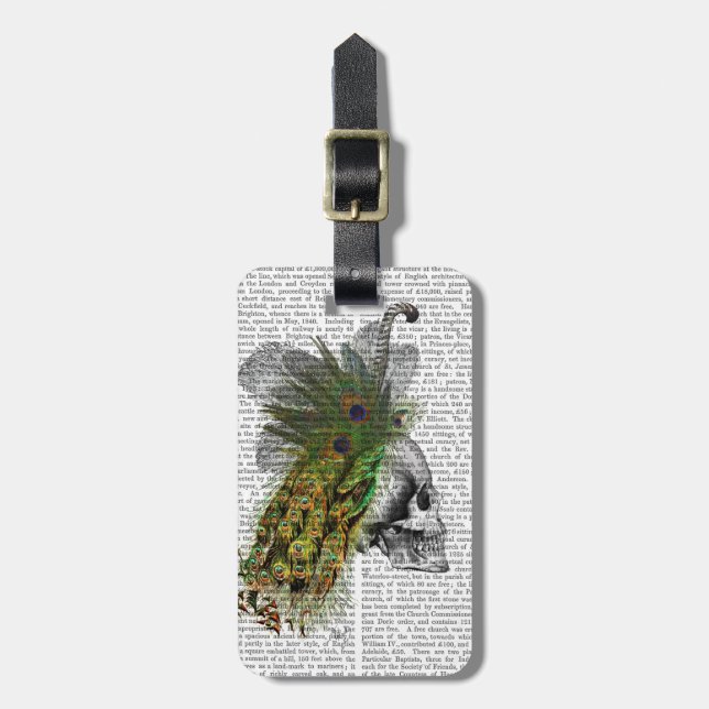 Etiqueta Para Maletas Cráneo con la pluma Headress (Frente Vertical)