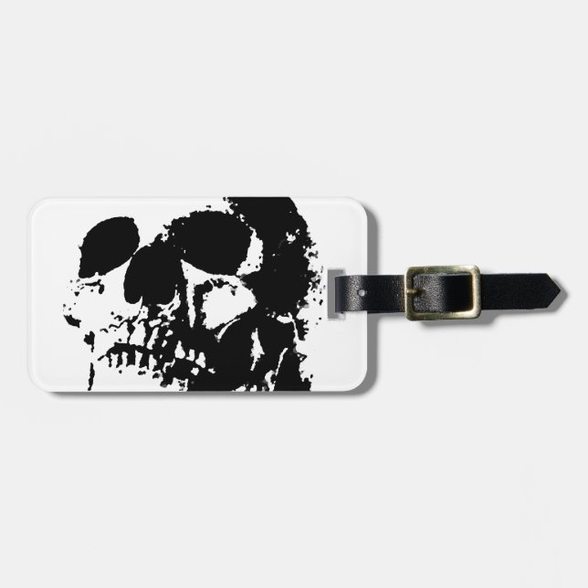Etiqueta Para Maletas Cráneo de arte pop blanco y negro (Frente Horizontal)