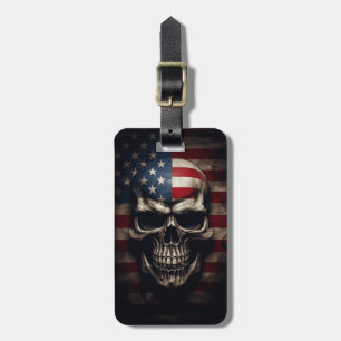 Etiqueta Para Maletas Cráneo de Bandera Americana