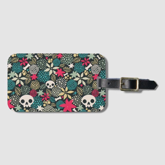 Etiqueta Para Maletas Cráneo de flores (Anverso horizontal)