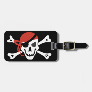 Etiqueta Para Maletas Cráneo pirata sonriente simple con tu texto Person