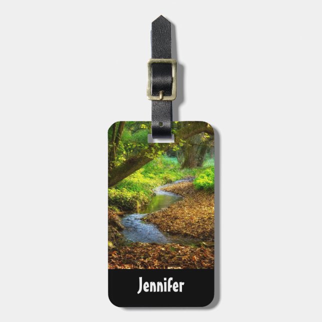 Etiqueta Para Maletas Creek forestal Hermoso paisaje natural Foto (Frente Vertical)