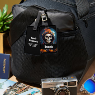 Etiqueta Para Maletas Creepe Grinning Skeleton Halloween