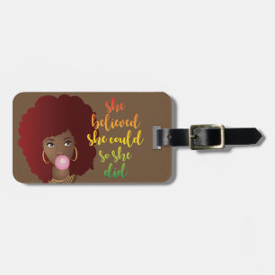 Etiqueta Para Maletas Creía Que Podía Así Que Lo Hizo, Rojo Afro, Marrón