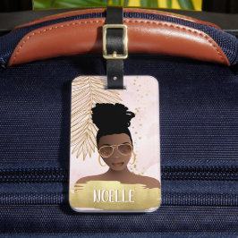 Etiqueta Para Maletas Creía Que Podía, Mujer Negra, Rosa Y Oro