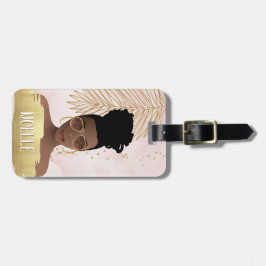 Etiqueta Para Maletas Creía Que Podía, Mujer Negra, Rosa Y Oro