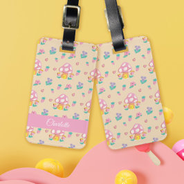 Etiqueta Para Maletas Crema de patrón de fresa de setas de moda Pastel