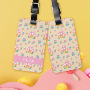 Etiqueta Para Maletas Crema de patrón de fresa de setas de moda Pastel