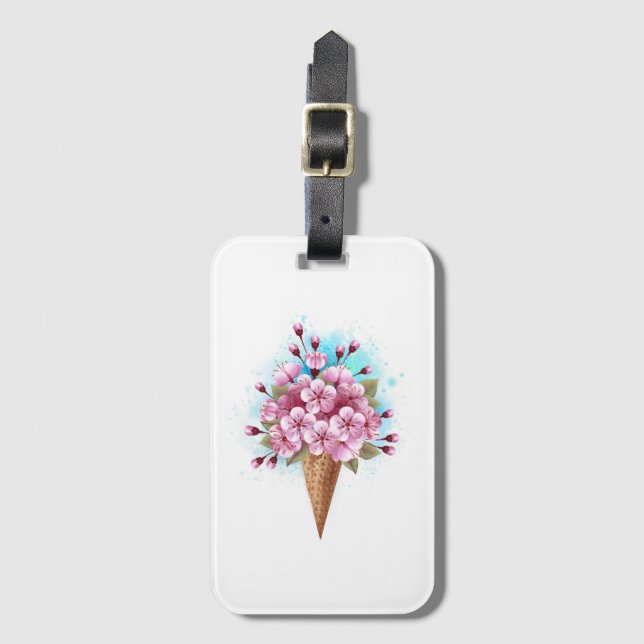 Etiqueta Para Maletas Crema rosa de hielo Sakura Waffle Cone (Anverso vertical)
