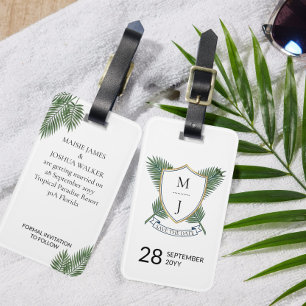 Etiqueta Para Maletas Cresta de Boda Save the Date Hoja de Palma