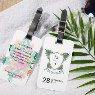 Etiqueta Para Maletas Cresta de Boda Save the Date Palma y Hibisco
