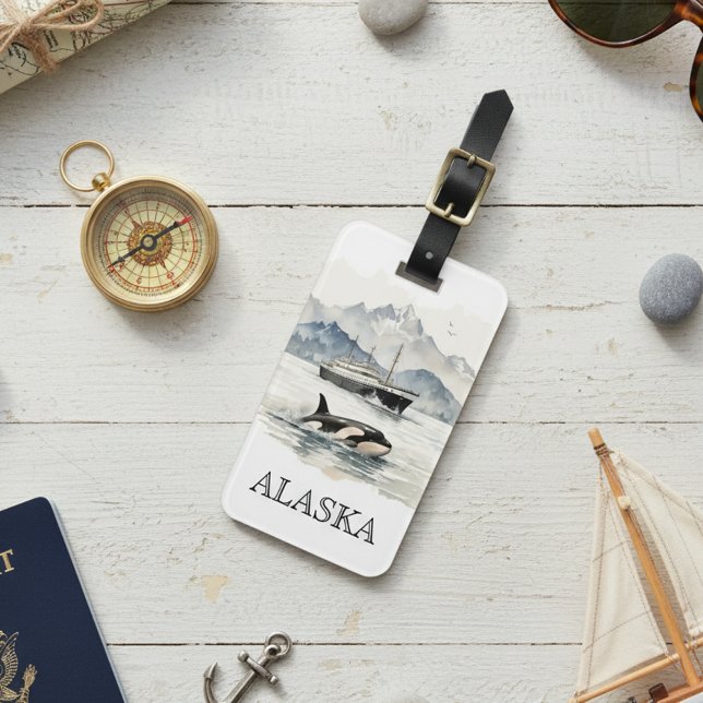 Etiqueta Para Maletas Crucero Alaska Crucero Orca Acuarela Personalizado (Subido por el creador)