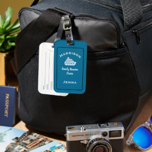 Etiqueta Para Maletas Crucero de Reunión Familiar Personalizado Azul Mar