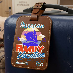 Etiqueta Para Maletas Crucero Familiar Marrón/Azul Personaliza Vacacione