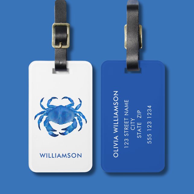 Etiqueta Para Maletas Crustácea de cangrejo azul (Blue crab crustacean personalized luggage tag)